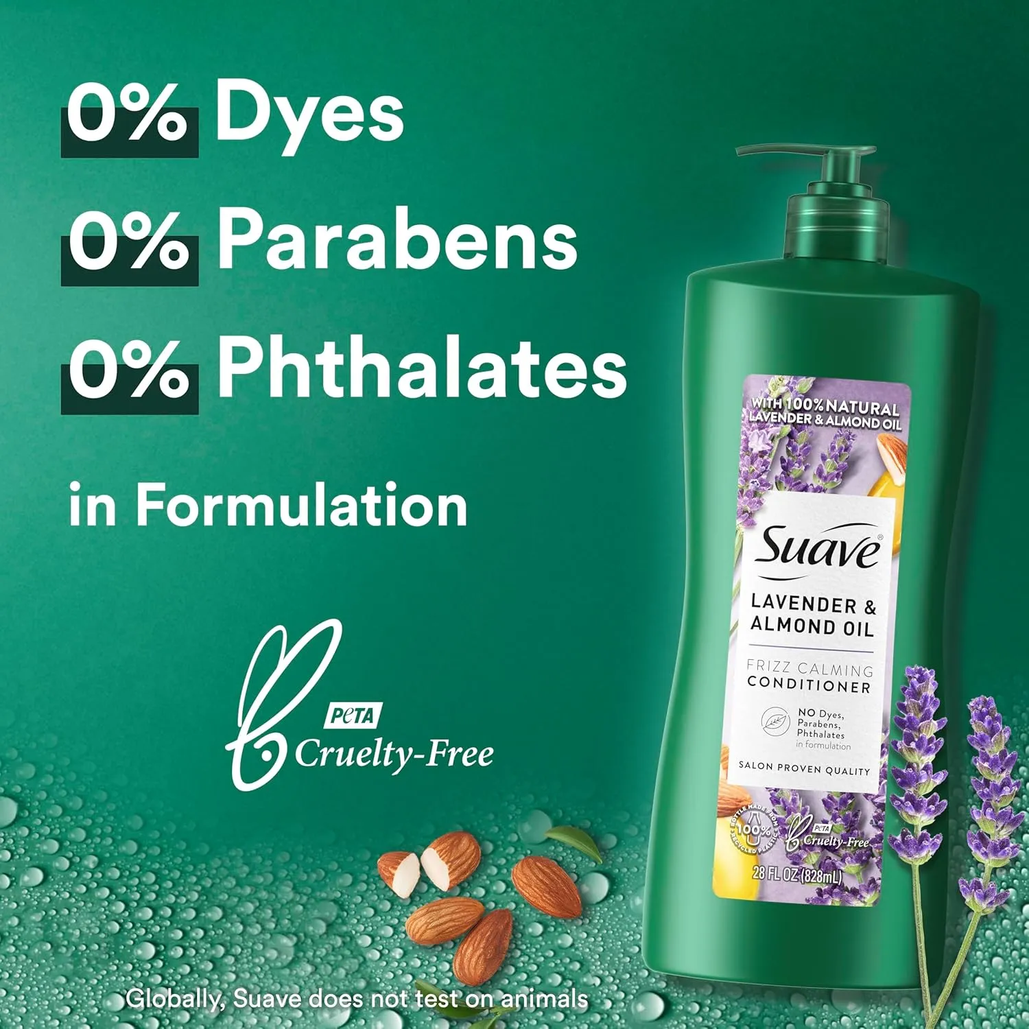 Suave Natural Lavender & Almond Oil Conditioner, Anti Frizz, No Dyes, No Parabens, No Phthalates, 28 oz Pack of 4