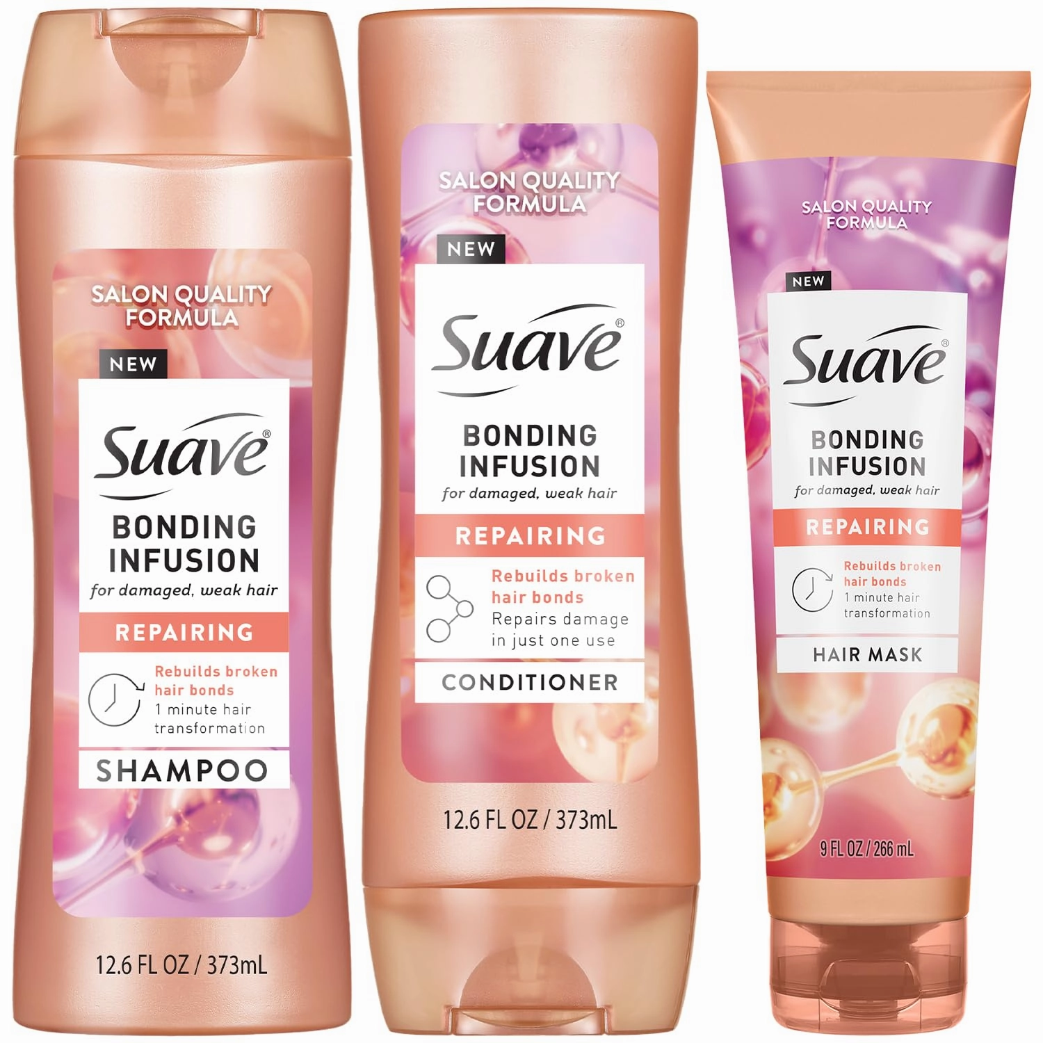 Suave Bonding Infusion Shampoo, Conditioner & Hair Mask, Restorative Treatment for Dry, Damaged Hair (3 Piece Set)