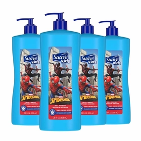 Suave Kids 3 in 1 Shampoo Conditioner Body Wash For Tear-Free Bath Time, Fresh Spider-Sense, Dermatologist-Tested Kids Shampoo 3 in 1 Formula 28 oz, Pack of 4