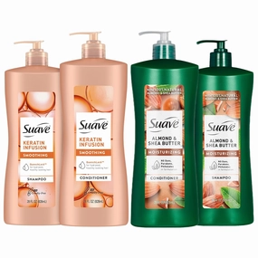 Suave Shampoo and Conditioner Set, Keratin Infusion   Almond & Shea Butter – Frizz Control and Moisturizing Hair Care Bundle, 28 Oz Ea (4 Piece Set)