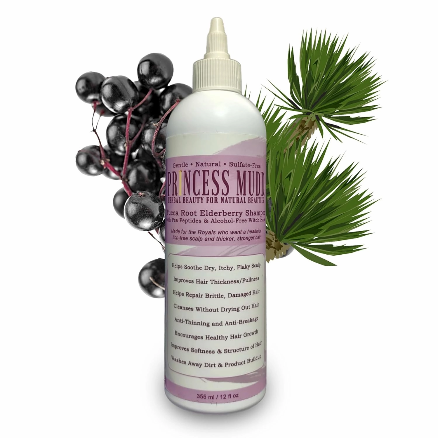 Sulfate-Free Anti-Itch Yucca Root Hair Growth Shampoo | Reduces Wash Day Hair Fall | for Dry, Flaky Scalp and Damaged Hair Repair | with Elderberry, Witch Hazel, and Aloe Vera | 12 oz