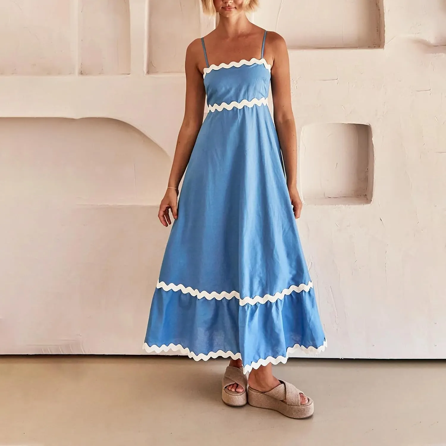 Summer Dresses for Women 2024 Spaghetti Strap Tiered Flowy Sundress Vacation Party Long Beach Dress