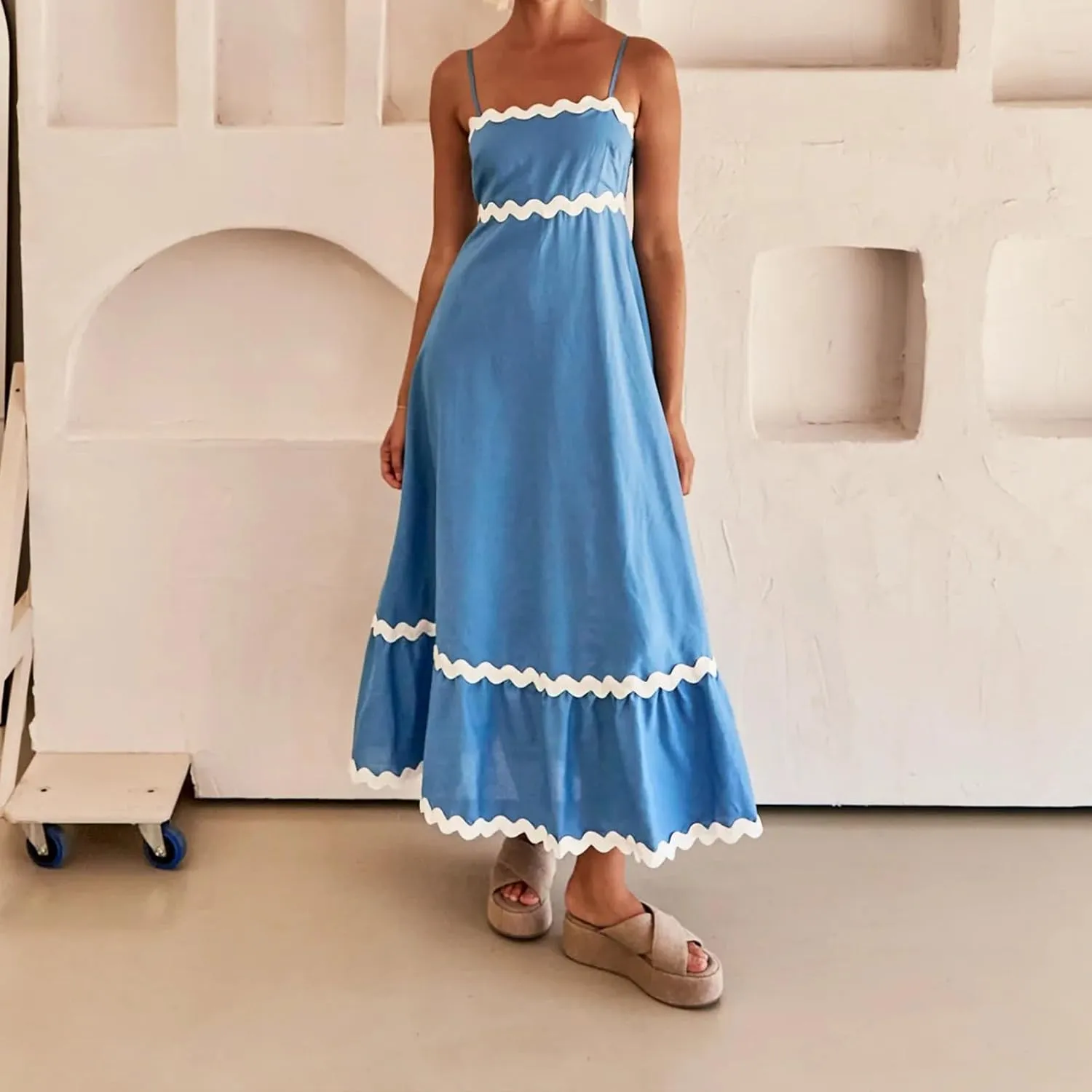 Summer Dresses for Women 2024 Spaghetti Strap Tiered Flowy Sundress Vacation Party Long Beach Dress