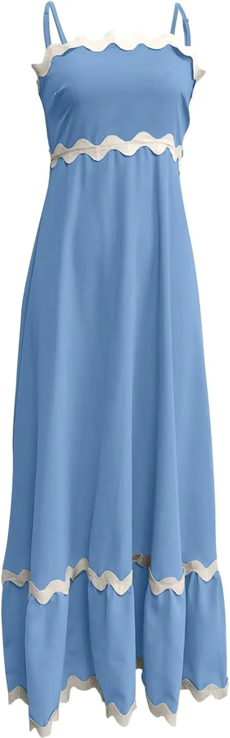 Summer Dresses for Women 2024 Spaghetti Strap Tiered Flowy Sundress Vacation Party Long Beach Dress