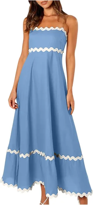 Summer Dresses for Women 2024 Spaghetti Strap Tiered Flowy Sundress Vacation Party Long Beach Dress