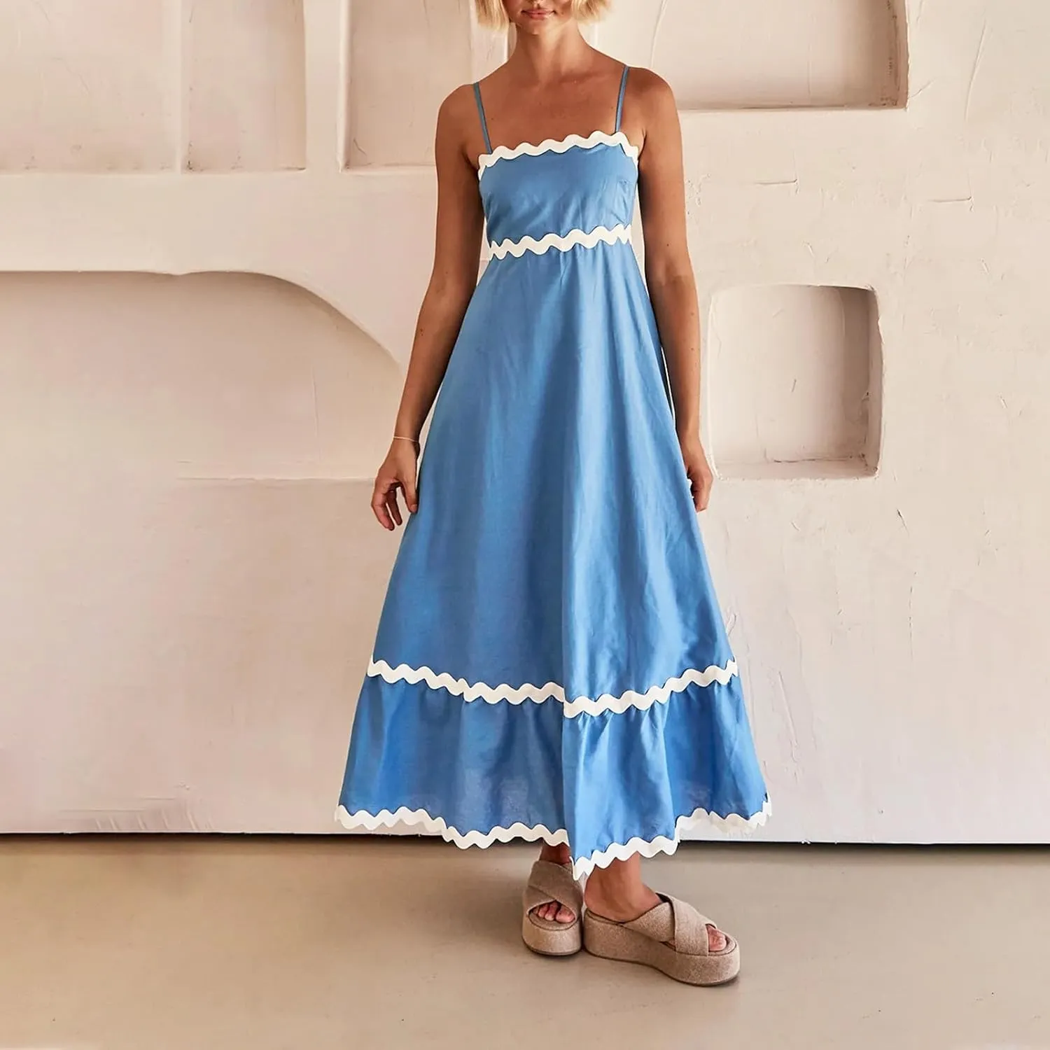 Summer Dresses for Women 2024 Spaghetti Strap Tiered Flowy Sundress Vacation Party Long Beach Dress