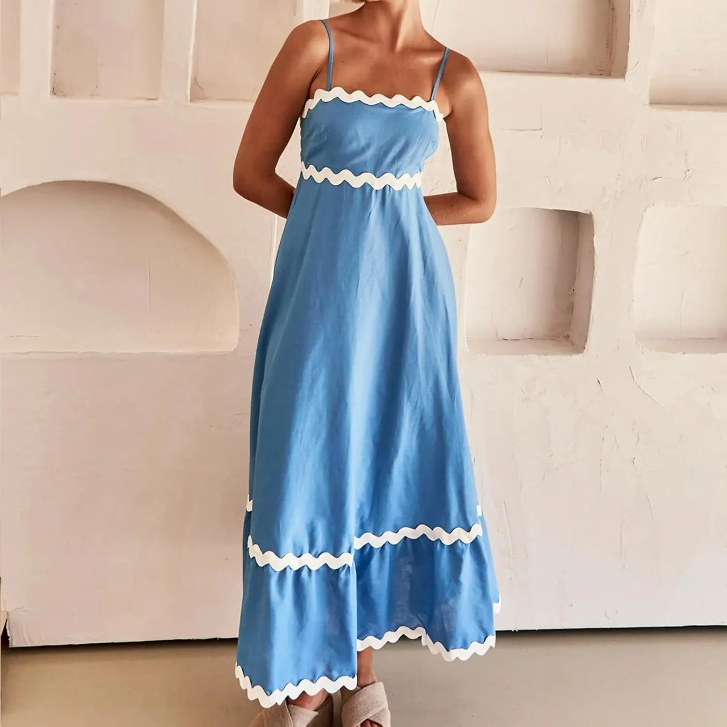Summer Dresses for Women 2024 Spaghetti Strap Tiered Flowy Sundress Vacation Party Long Beach Dress