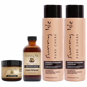 Sunny Isle Jamaican Black Castor Oil Infused with African Chebe Powder 4oz, Pure Chebe JBCO Butter 2oz, Extreme Hydrating Shampoo & Conditioner 12oz Bundle | Longer, Stronger Hair