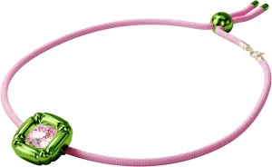 Swarovski Dulcis Necklace, Single Pink Crystal in a Bright Green Setting on a Braided Cord, part of the Dulcis Collection