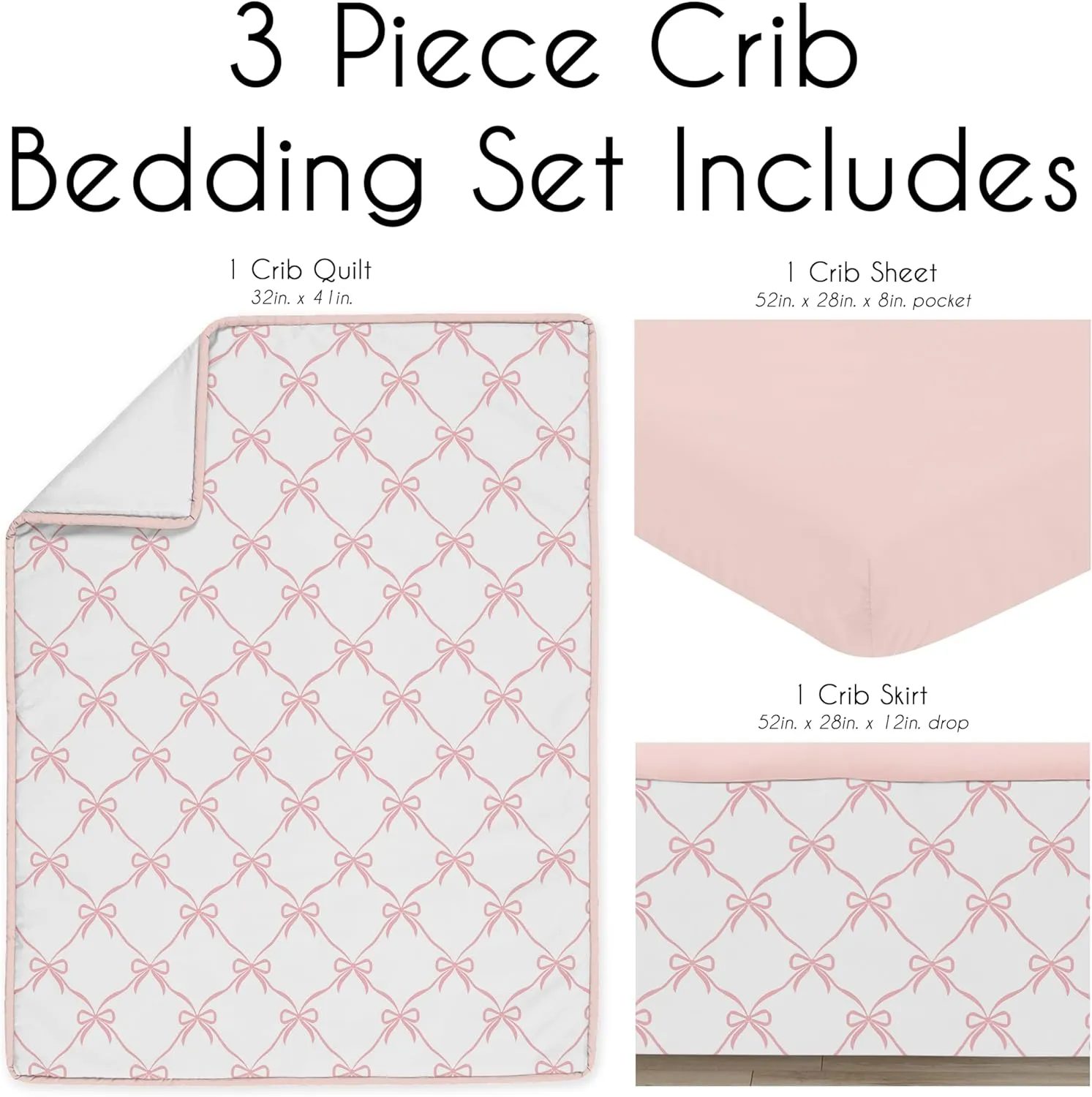 Sweet Jojo Designs 3-Piece Baby Crib Bedding Set (Pink Bows) for Girls, Infants/Nursery incl. Blanket, Fitted Sheet and Cribskirt (Blush, Bow, Ballerina, Ballet Dancer, Princess Collection)