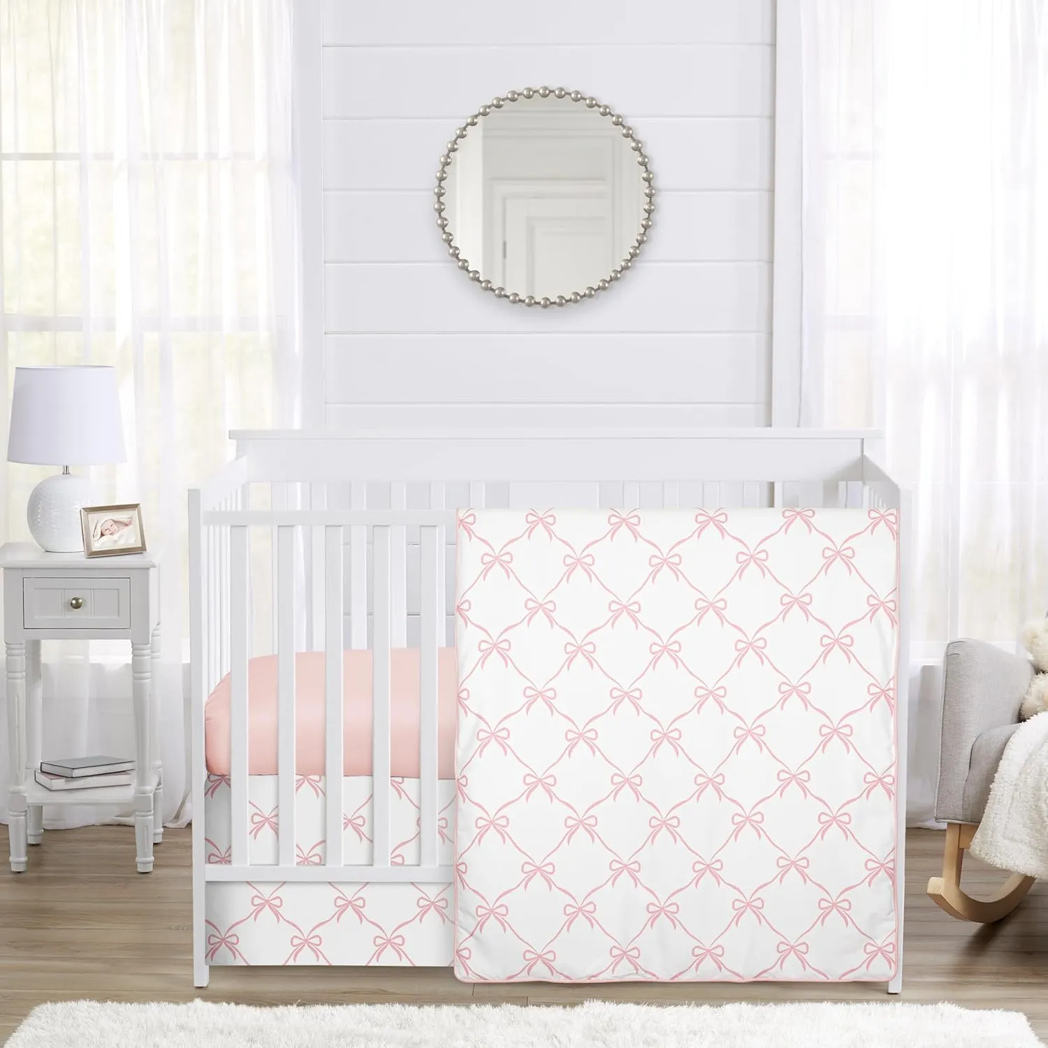 Sweet Jojo Designs 3-Piece Baby Crib Bedding Set (Pink Bows) for Girls, Infants/Nursery incl. Blanket, Fitted Sheet and Cribskirt (Blush, Bow, Ballerina, Ballet Dancer, Princess Collection)