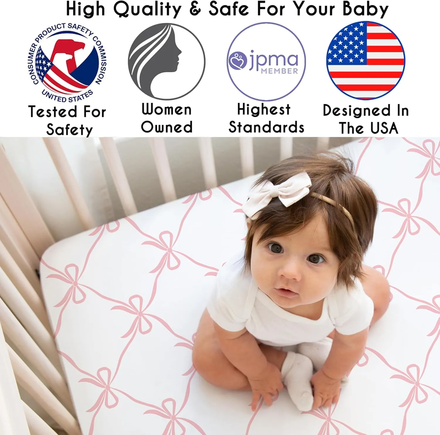 Sweet Jojo Designs 3-Piece Baby Crib Bedding Set (Pink Bows) for Girls, Infants/Nursery incl. Blanket, Fitted Sheet and Cribskirt (Blush, Bow, Ballerina, Ballet Dancer, Princess Collection)