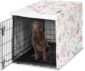 Sweet Jojo Designs 42in. Medium/Large Dog Crate Cover (Pink/Grey Boho Floral) for Girls Pet Cage, Kennel Covers (Watercolor, Flower, Elegant Rose, Shabby Chic, Farmhouse, Nature, Blush & Gray)