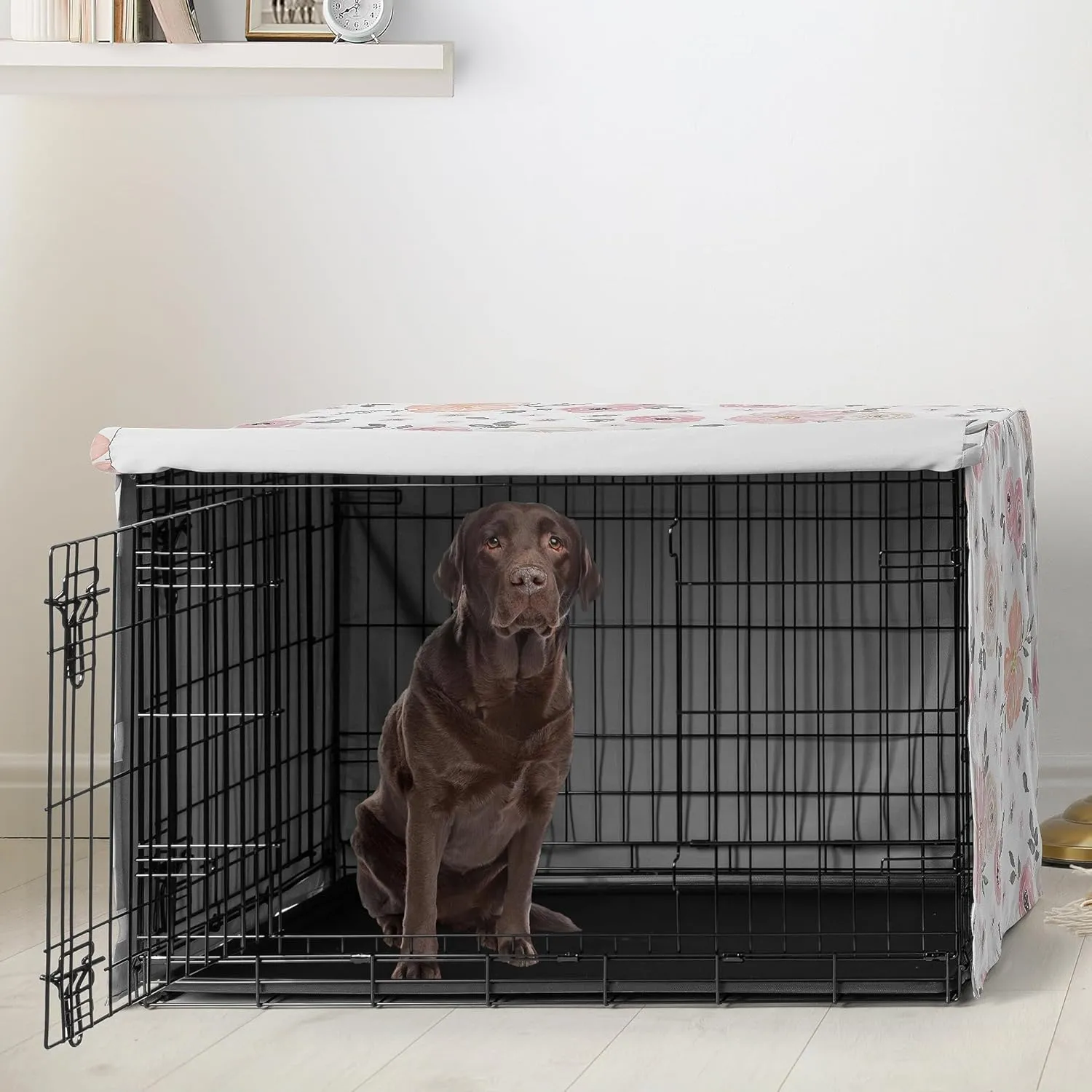 Sweet Jojo Designs 42in. Medium/Large Dog Crate Cover (Pink/Grey Boho Floral) for Girls Pet Cage, Kennel Covers (Watercolor, Flower, Elegant Rose, Shabby Chic, Farmhouse, Nature, Blush & Gray)