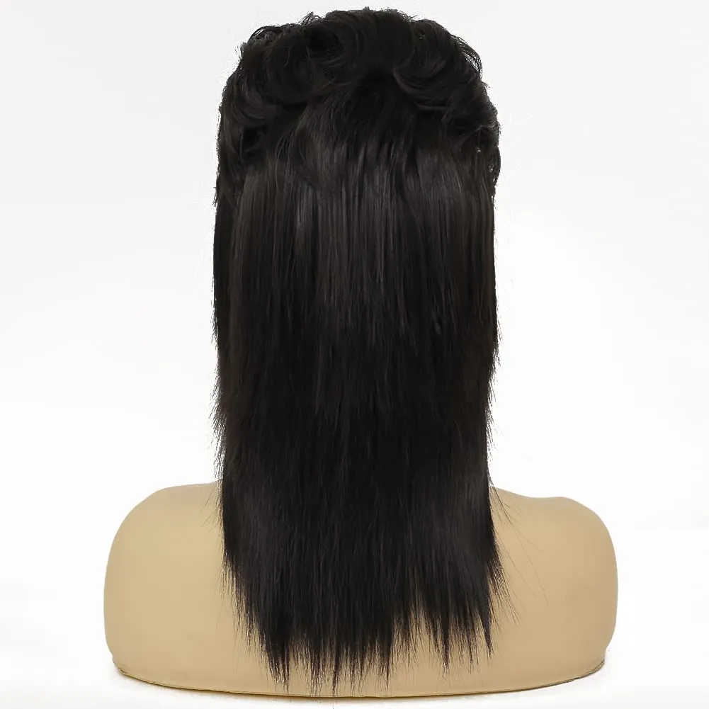 Swiking Black Mullet Wigs for Women Curly Shoulder Length Fluffy Hair 70s 80s Rocker Party Cosplay Synthetic Wigs (Black)