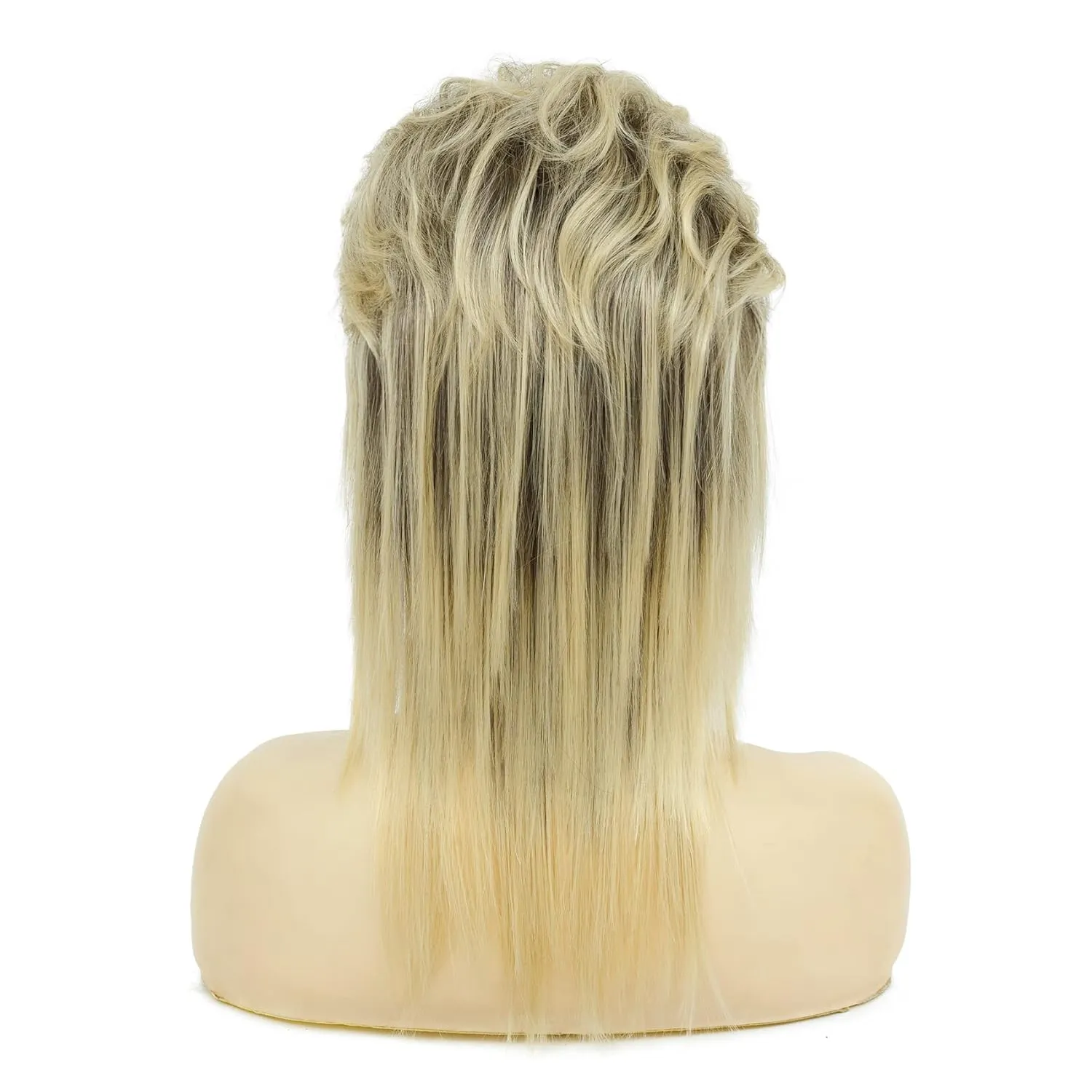 Swiking Mullet Wigs for Women Blonde Curly Soft Heat Resistant Shoulder Length Hair 80s Rocker Cosplay Dark Roots Synthetic Wigs (Blonde Mix Black)