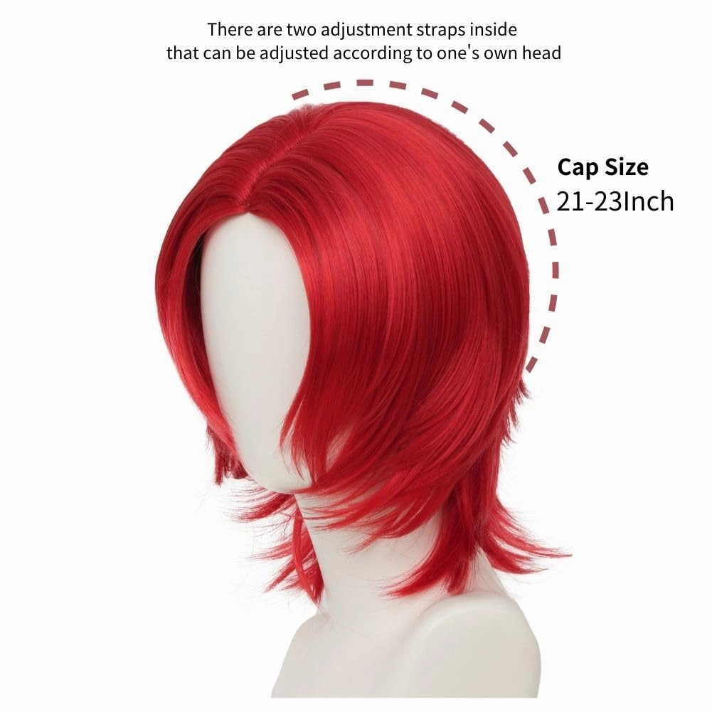 Swiking Red Mens Wig Short Curly Anime Shanks Synthetic Cosplay Costume Hair Wig(Unisex