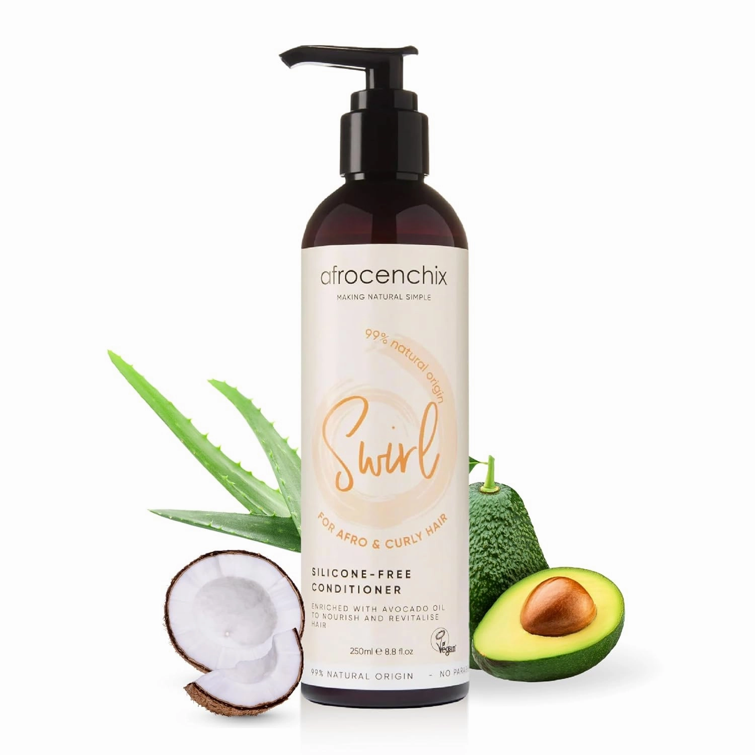 Swirl - Silicone Free Conditioner for Afro and Curly Hair, Enriched with Natural Oil - Repairs & Strengthens, Prevents Dry Hair Breakage for Men & Women - Vegan - 250ml (8.8oz)