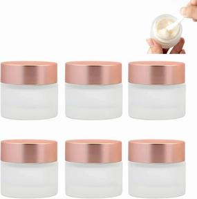 Sxminer 6 Pack 2 oz Empty Glass Jars Frosted Glass Cream Jar Bottle with Rose Gold Lids 60ml Refillable Cosmetic Containers Travel Storage Container Makeup Jars Pot for Cream Lotion Lip Balm Eyeshadow