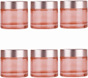 Sxminer 6 Pack 2 oz Pink Glass Jars Glass Empty Cream Jar Bottles with Rose Gold Lids 60ml Refillable Cosmetic Containers Travel Jar Empty Sample Jar Makeup Jar Pot for Cream Lotion Lip Balm Eyeshadow
