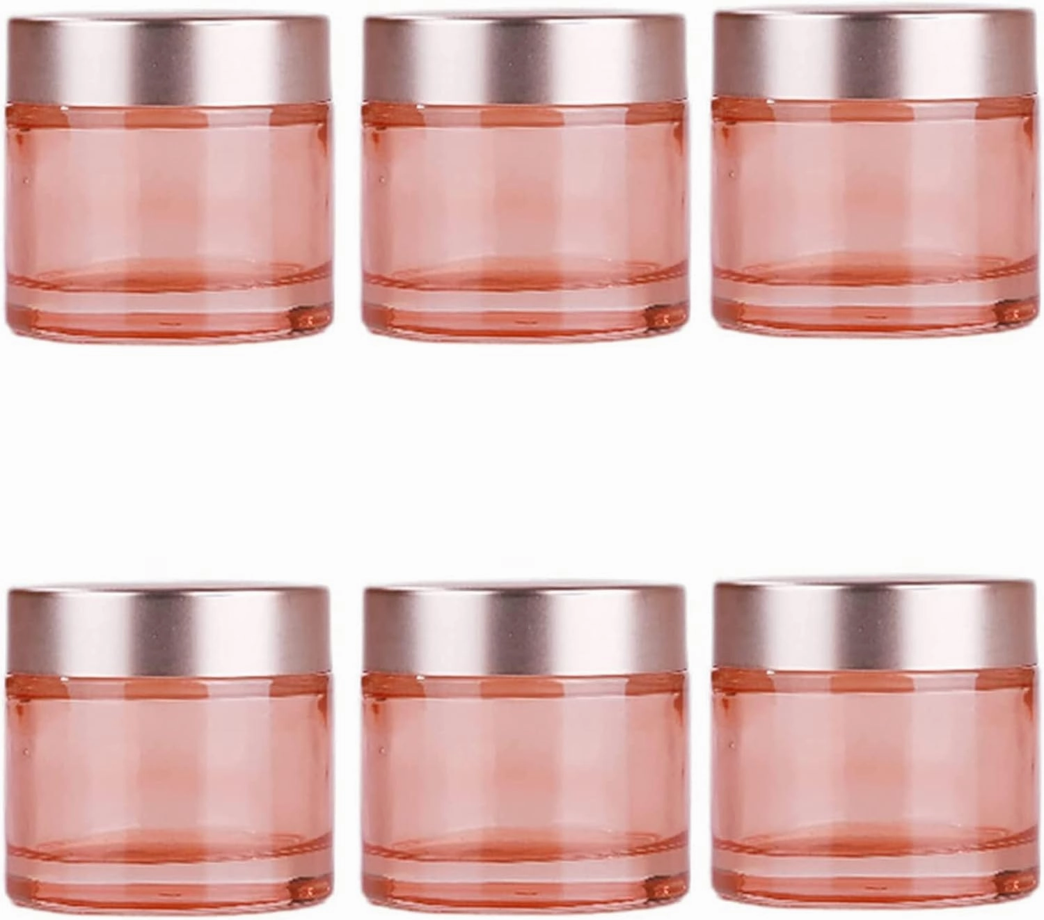 Sxminer 6 Pack 2 oz Pink Glass Jars Glass Empty Cream Jar Bottles with Rose Gold Lids 60ml Refillable Cosmetic Containers Travel Jar Empty Sample Jar Makeup Jar Pot for Cream Lotion Lip Balm Eyeshadow