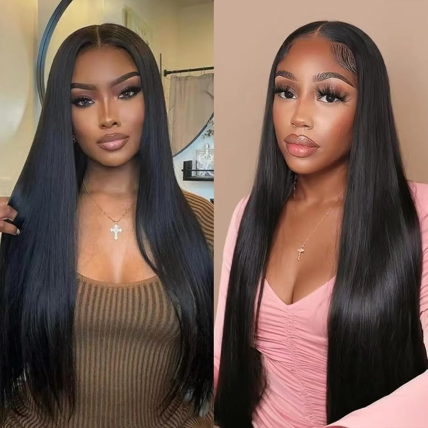 Synthetic Lace Front Wig Glueless 13x4 HD Lace Front Wig Pre Plucked Long Straight Wigs for Black Women Ready to Wear Wigs Beginner Friendly 1B Black 26inch