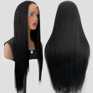 Synthetic Lace Front Wig Glueless 13x4 HD Lace Front Wig Pre Plucked Long Straight Wigs for Black Women Ready to Wear Wigs Beginner Friendly 1B Black 26inch