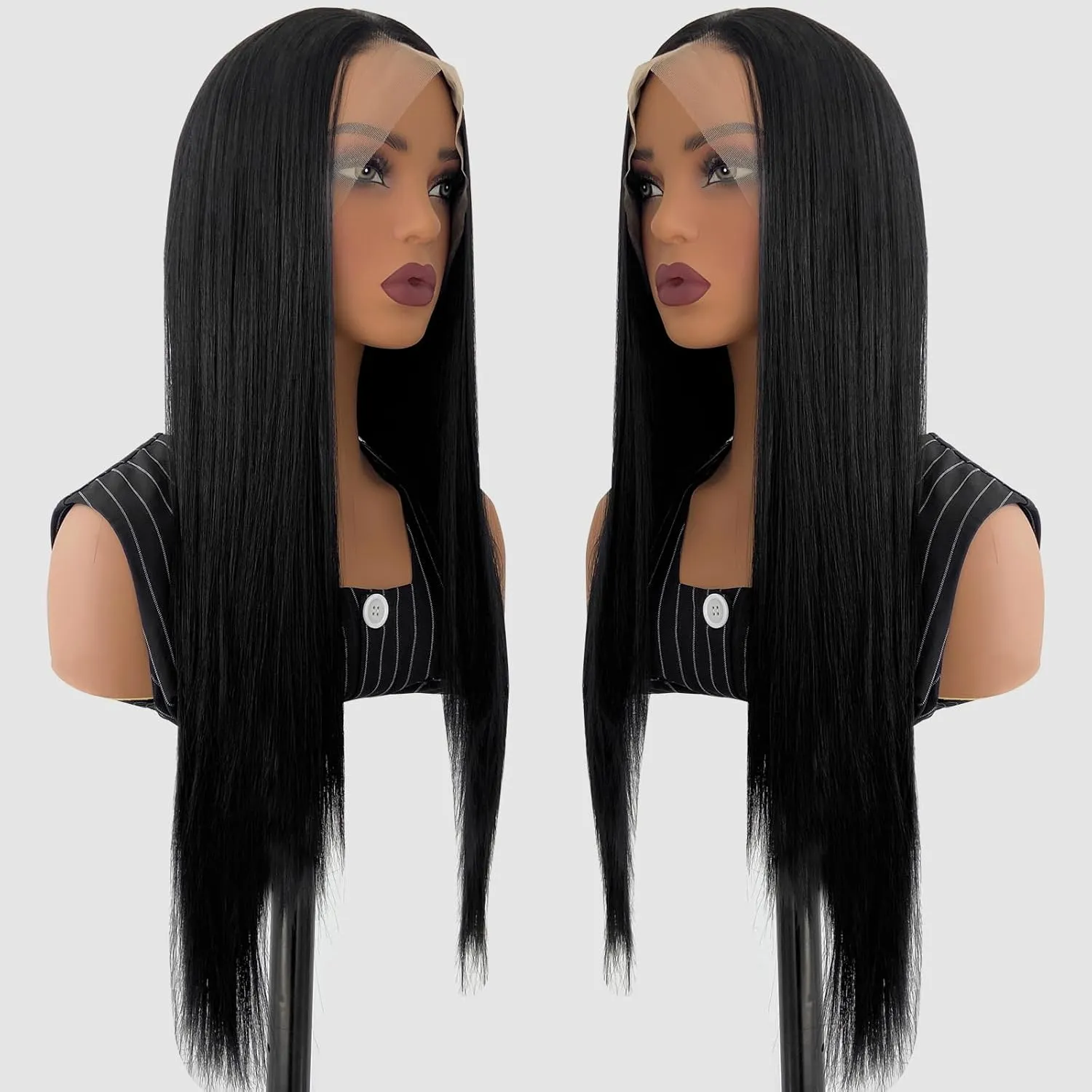 Synthetic Lace Front Wig Glueless 13x4 HD Lace Front Wig Pre Plucked Long Straight Wigs for Black Women Ready to Wear Wigs Beginner Friendly 1B Black 26inch