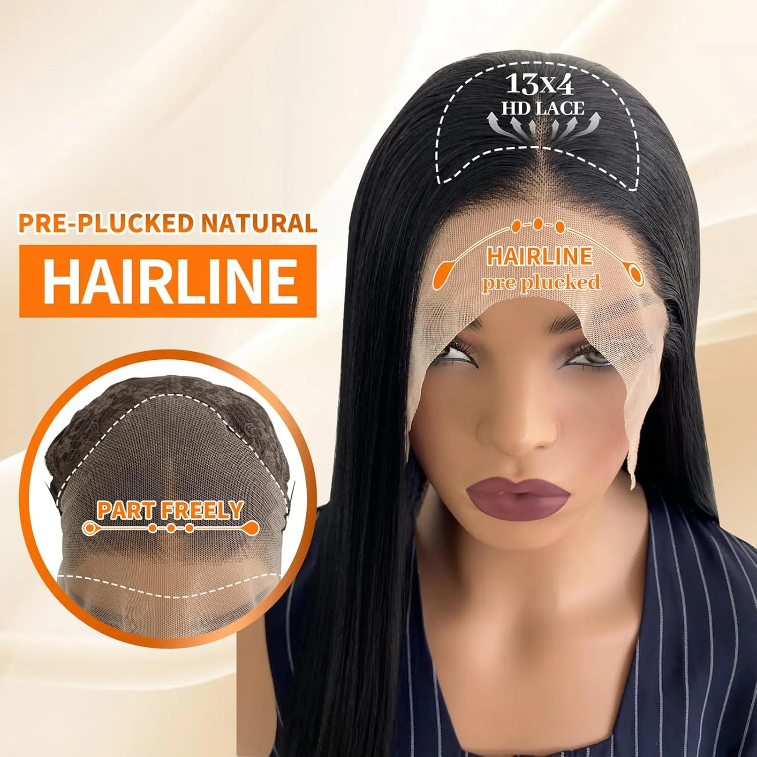 Synthetic Lace Front Wig Glueless 13x4 HD Lace Front Wig Pre Plucked Long Straight Wigs for Black Women Ready to Wear Wigs Beginner Friendly 1B Black 26inch
