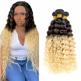 T1B/4/613 Ombre Brown Human Hair Bundles - Water Wave 613 - 10 Inch 3 Bundles - Three Tone Brown and Blonde #4