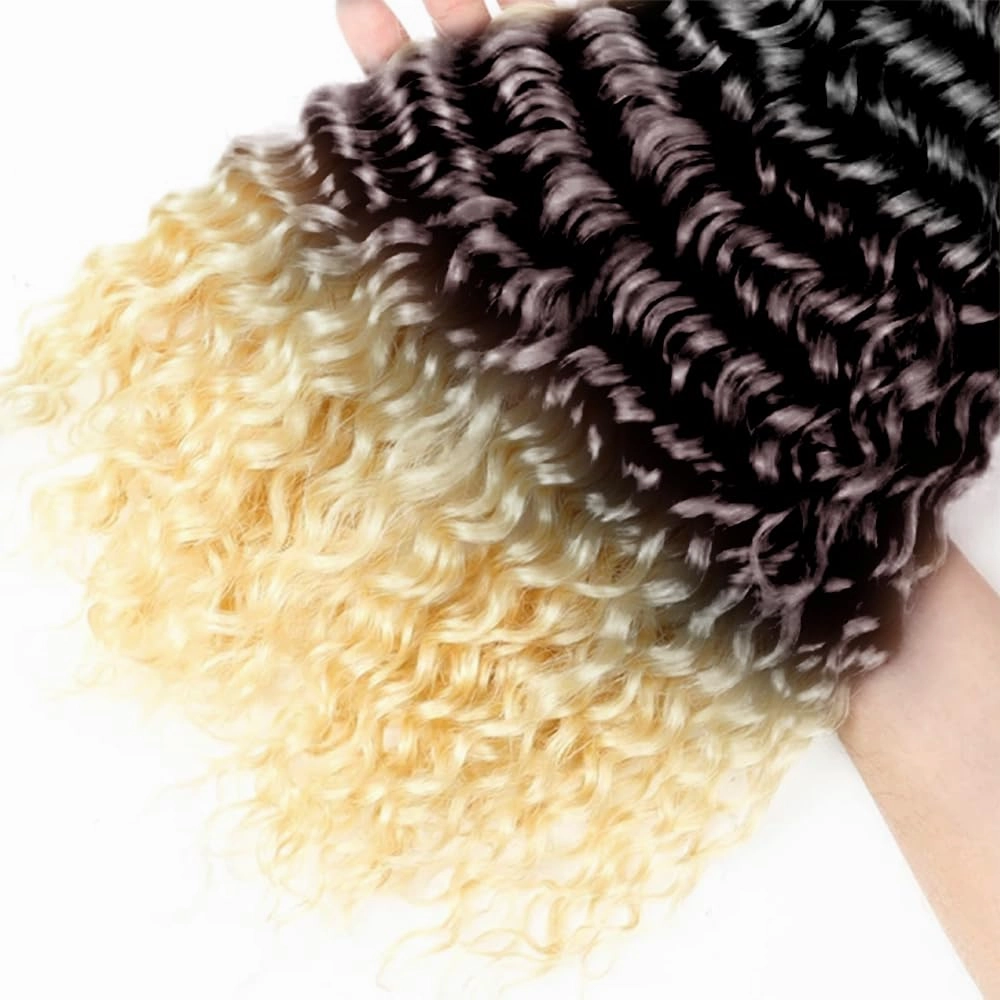T1B/4/613 Ombre Brown Human Hair Bundles - Water Wave 613 - 10 Inch 3 Bundles - Three Tone Brown and Blonde #4