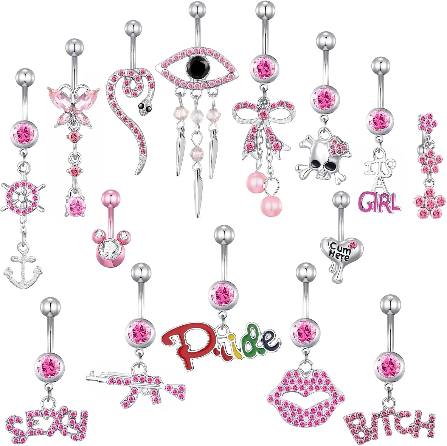 TAMHOO 15PCS 14G Stainless Steel Belly Button Rings for Women with AAA Cubic Zirconia