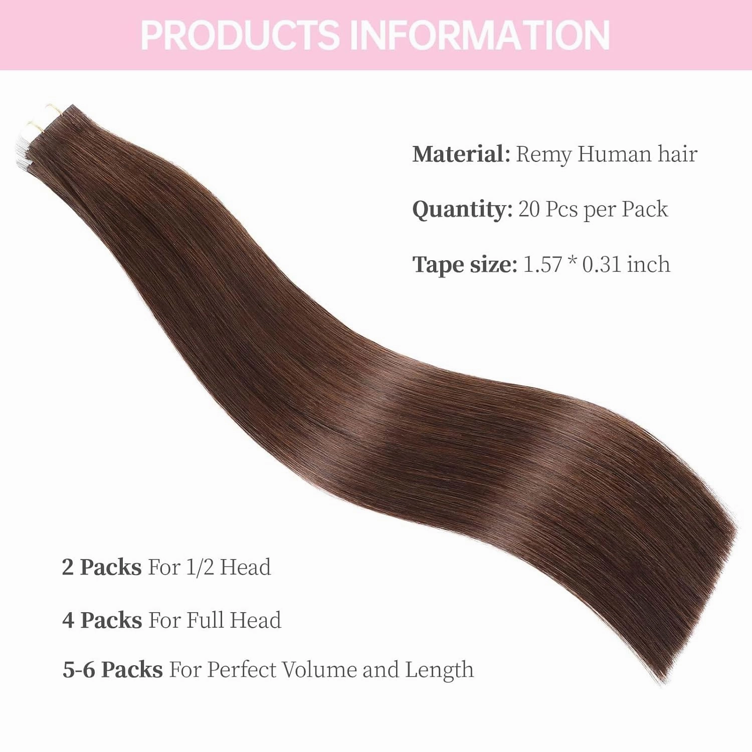Tape in Hair Extensions Human Hair Medium Brown,#4 Chocolate Brown Human Hair Extensions,22 inch 20 Pcs 50g Seamless Invisible Straight Silky Tape ins