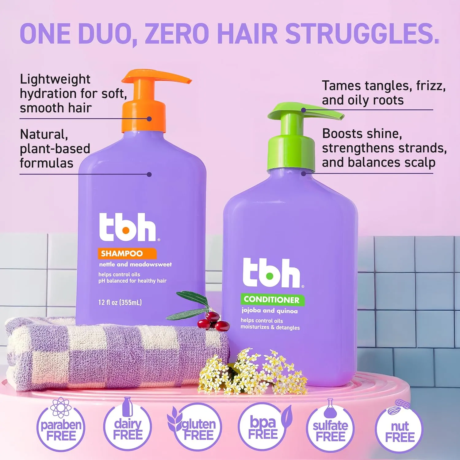 TBH Teen and Kids Shampoo and Conditioner Set - Shampoo and Conditioner for Oily Hair - Sulfate, Paraben Free - 12 oz (2 Pack)
