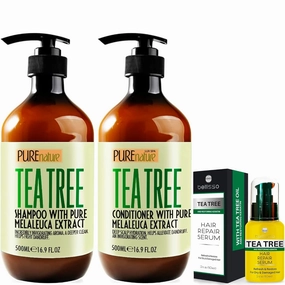 Tea Tree Oil Shampoo and Conditioner Set and Tea Tree Oil Hair Serum