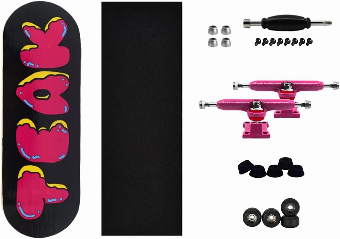 Teak Tuning 32mm Pro Fingerboard Heat Transfer Graphic Complete - Fully Assembled with Pro Level Parts - Pro Shaped Wood Deck (34x97mm), UltraSpin Wheels, Prodigy Trucks - Donut Teak Logo