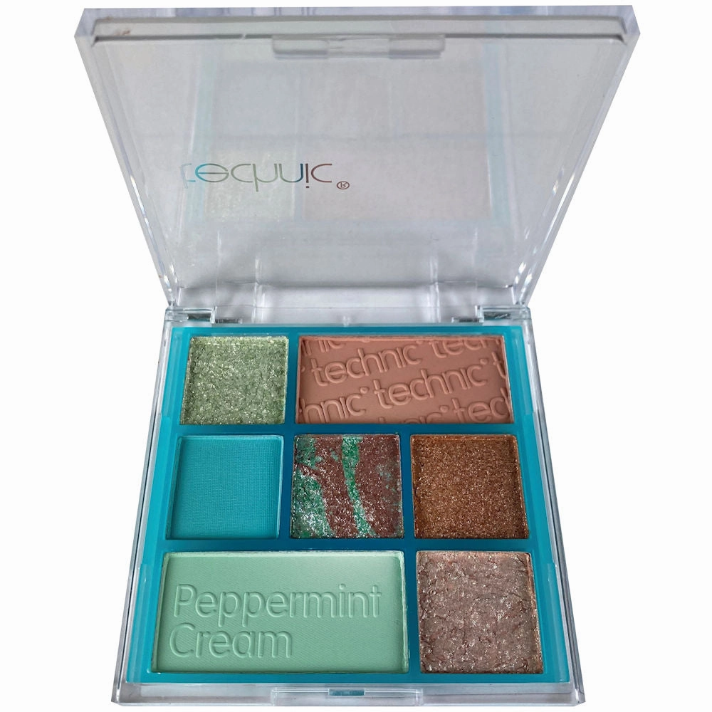 Technic Cosmetics 7 Colour Pressed Pigment Eyeshadow Palette Peppermint Cream - Richly Pigmented Long-Lasting Blendable Shades Professional Makeup