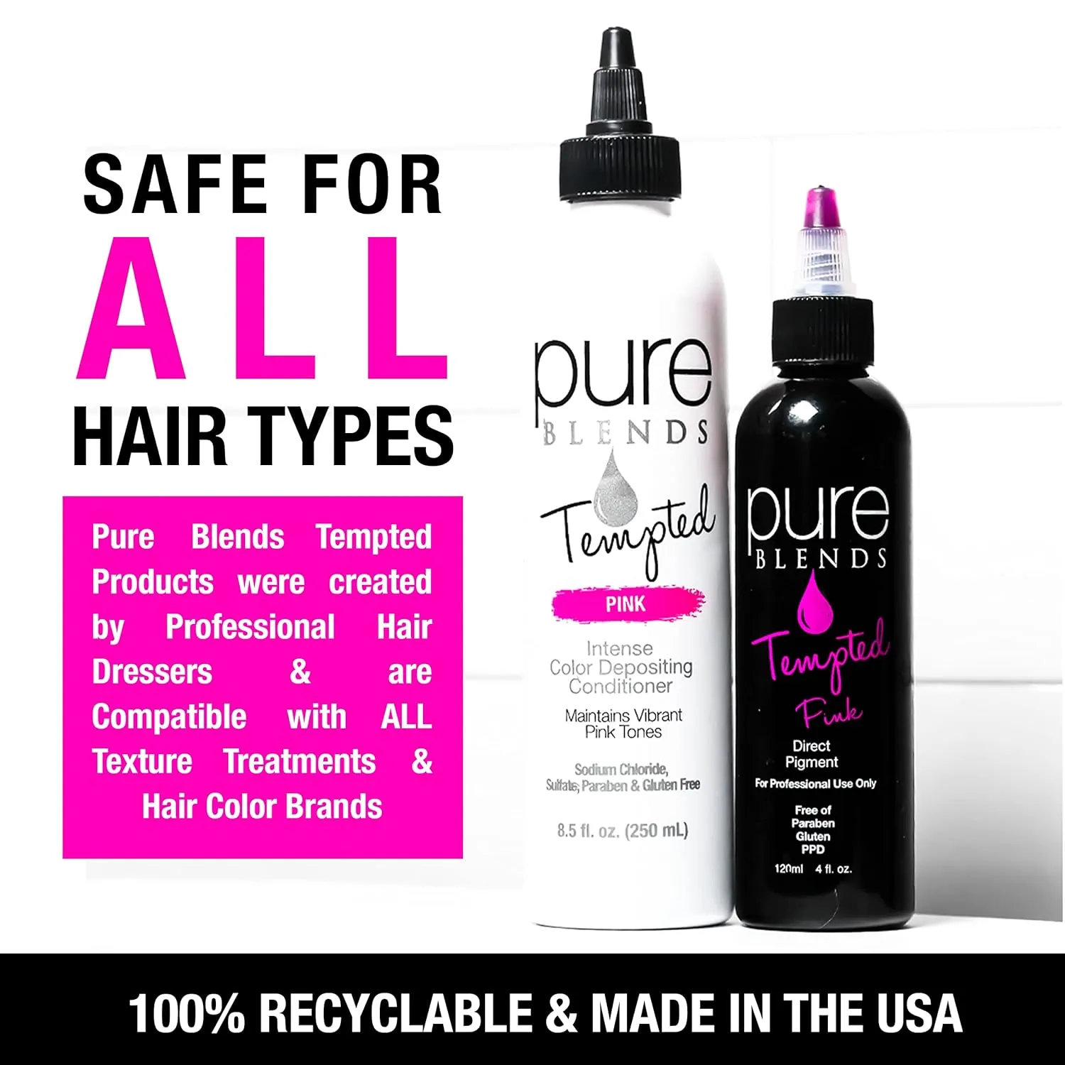 Tempted Pink Intense Color Depositing Conditioner - Brighten and Tone Faded Hair with Semi-Permanent , Prevents Fade, Extends Vibrant Tones for Dyed Hair, 8.5 Oz.