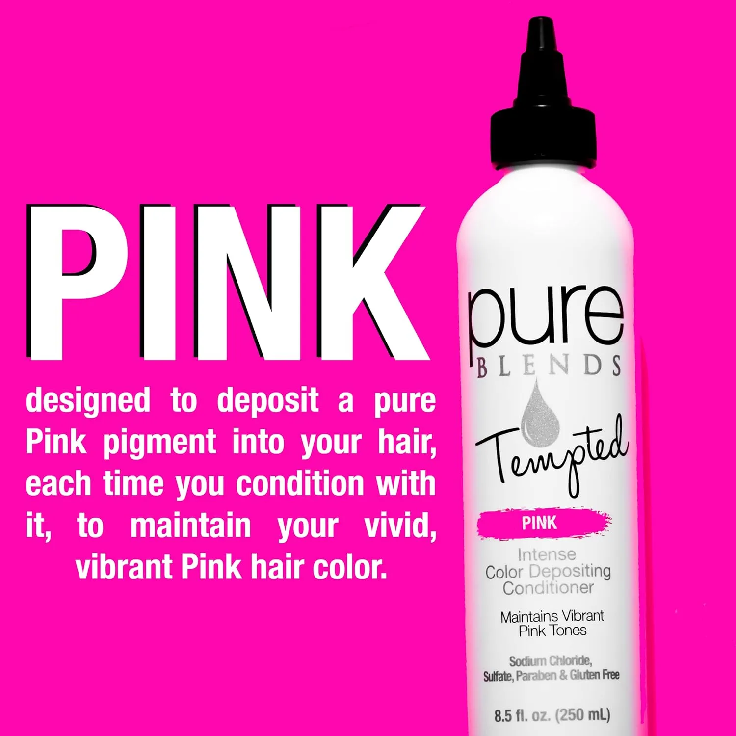 Tempted Pink Intense Color Depositing Conditioner - Brighten and Tone Faded Hair with Semi-Permanent , Prevents Fade, Extends Vibrant Tones for Dyed Hair, 8.5 Oz.