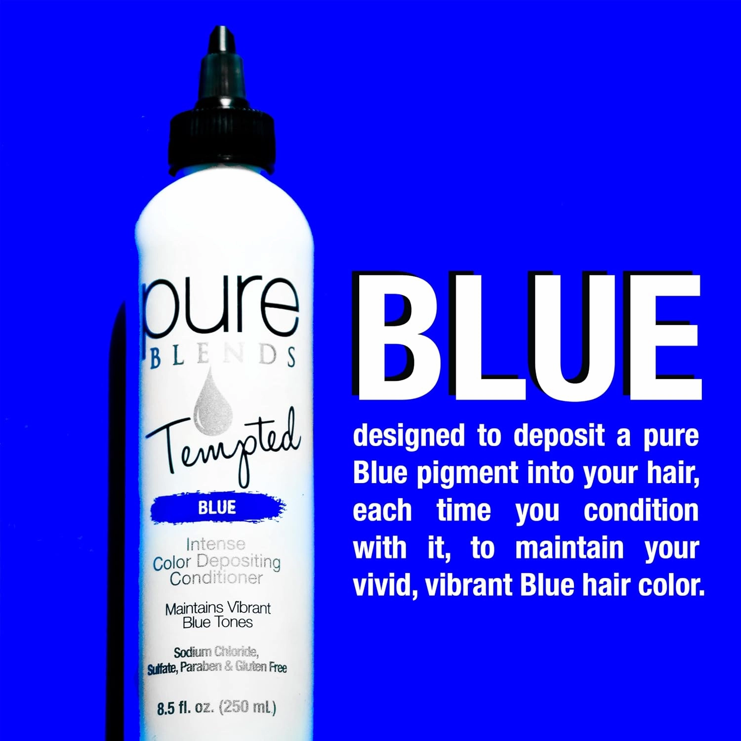 Tempted Blue Intense Color Depositing Conditioner - Brighten & Tone Faded Hair, Semi-Permanent Dye Prevents Fade, Extends Vibrant Tones for Dyed Hair, 8.5 Oz