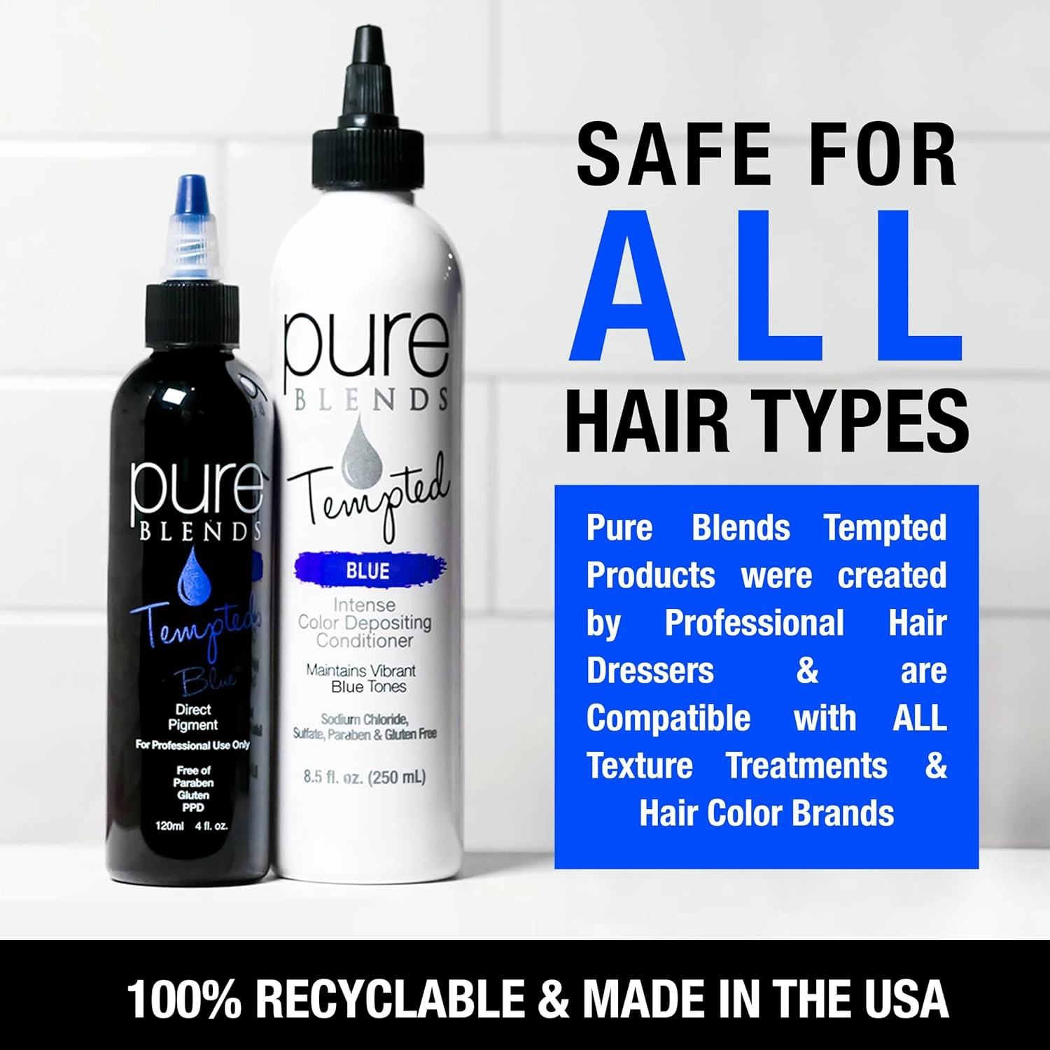 Tempted Blue Intense Color Depositing Conditioner - Brighten & Tone Faded Hair, Semi-Permanent Dye Prevents Fade, Extends Vibrant Tones for Dyed Hair, 8.5 Oz