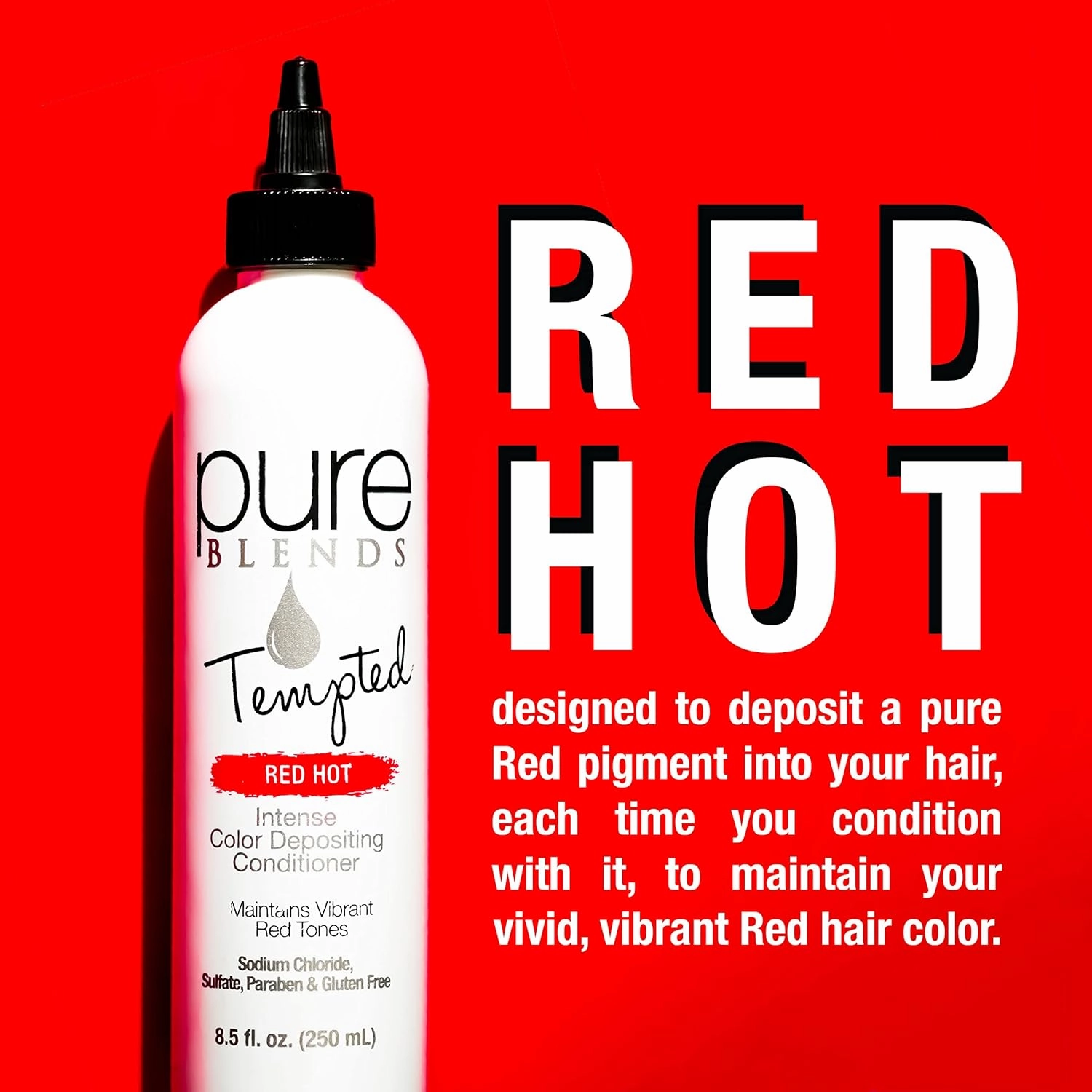 Tempted Intense Color Depositing Conditioner - Provides Strength, Eliminates Color Fade & Maintains Vivid Tones - Sulfate, Sodium Chloride, Paraben & Gluten Free - 8.5 Oz (Red Hot)