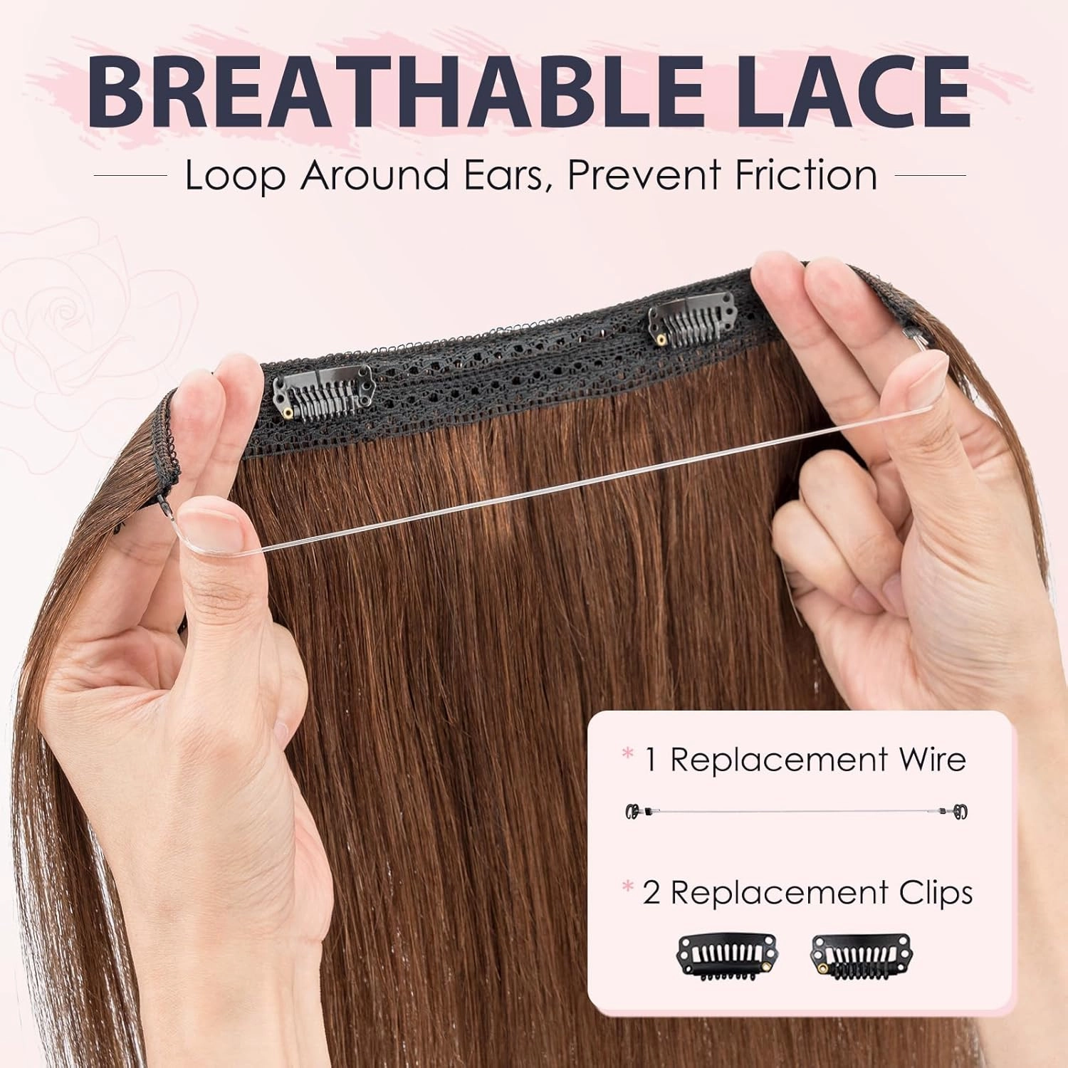 TESS Human Hair Halo Extensions 100% Remy Hair 14 Inch Straight Adjustable Invisible Wire Easy to Use Clip in, Chocolate Brown