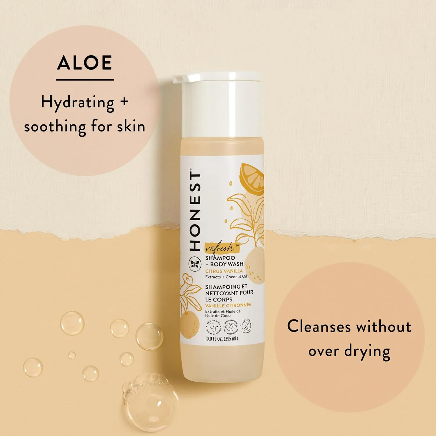 The Honest Company 2-in-1 Cleansing Shampoo   Body Wash and Face   Body Lotion Bundle | Gentle for Baby | Naturally Derived | Citrus Vanilla Refresh, 18.5 fl oz