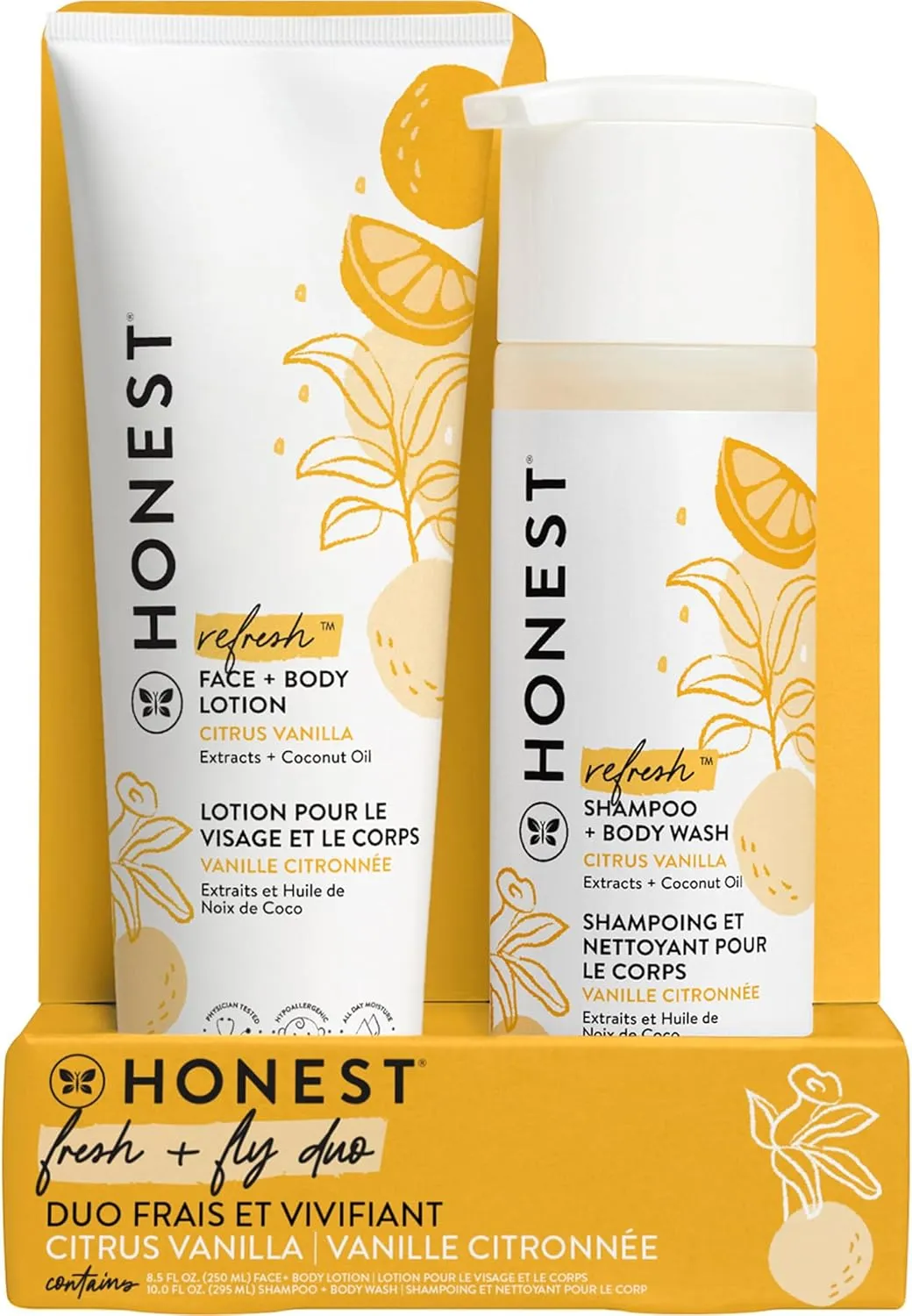 The Honest Company 2-in-1 Cleansing Shampoo   Body Wash and Face   Body Lotion Bundle | Gentle for Baby | Naturally Derived | Citrus Vanilla Refresh, 18.5 fl oz