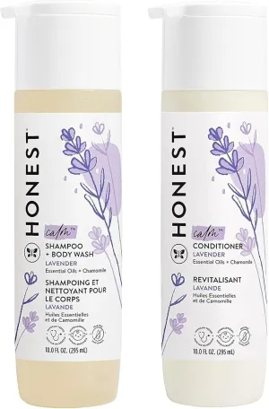 The Honest Company Silicone-Free Conditioner & 2-in-1 Cleansing Shampoo   Body Wash Duo | Gentle for Baby | Naturally Derived | Lavender Calm, 20 fl oz