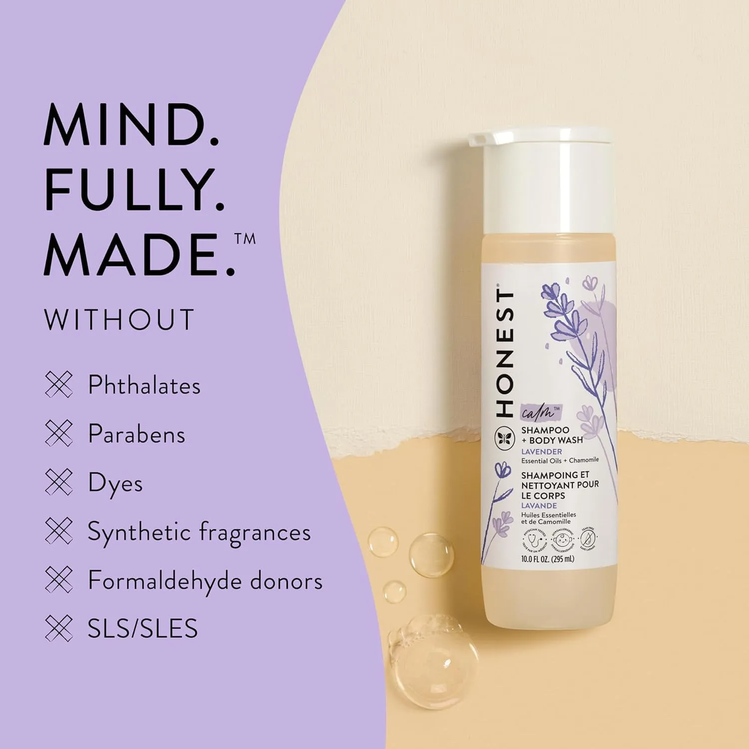 The Honest Company Silicone-Free Conditioner & 2-in-1 Cleansing Shampoo   Body Wash Duo | Gentle for Baby | Naturally Derived | Lavender Calm, 20 fl oz