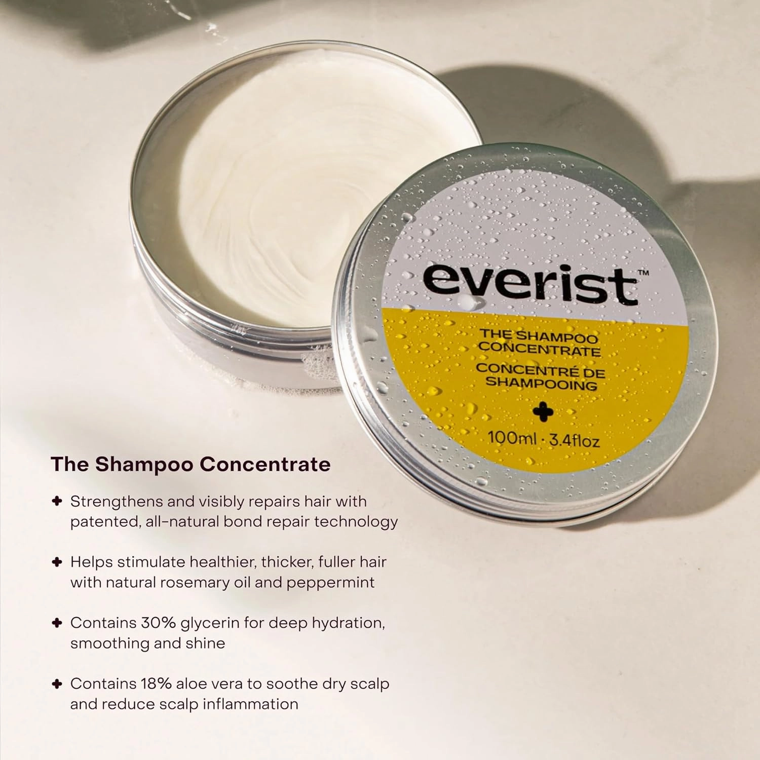 The Haircare Meets Skincare Set, Includes Shampoo & Deep Conditioner Concentrates, Strengthens & Repairs Hair, Hydrates & Soothes Scalp, Plant-Based & Color-Safe, 3.4 fl oz Each, Tins
