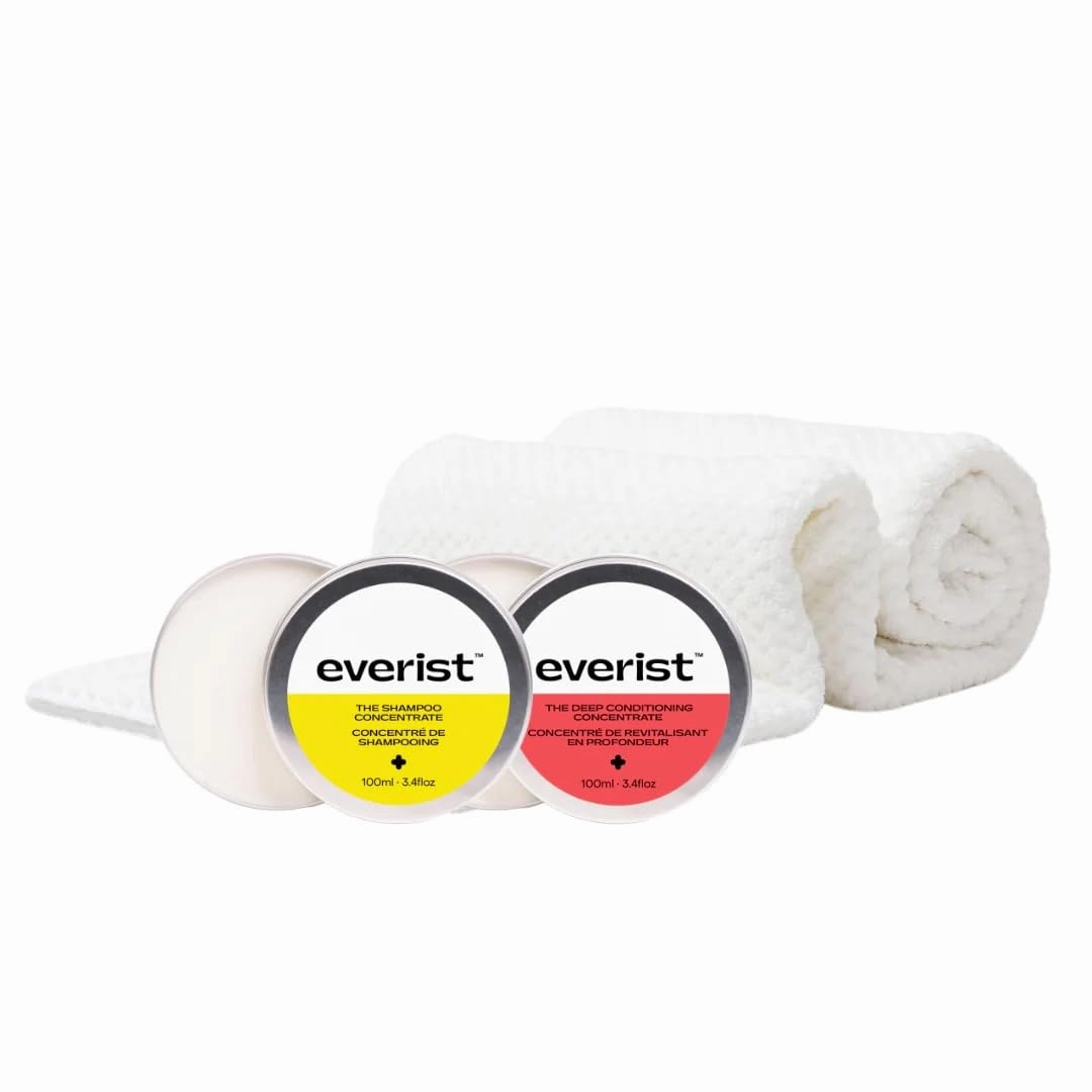 The Healthy Hair Starter Kit Tins: The Shampoo and The Deep Conditioner Concentrate Tins 3.4 fl oz, The Quick-Dry Hair Towel, 50  uses