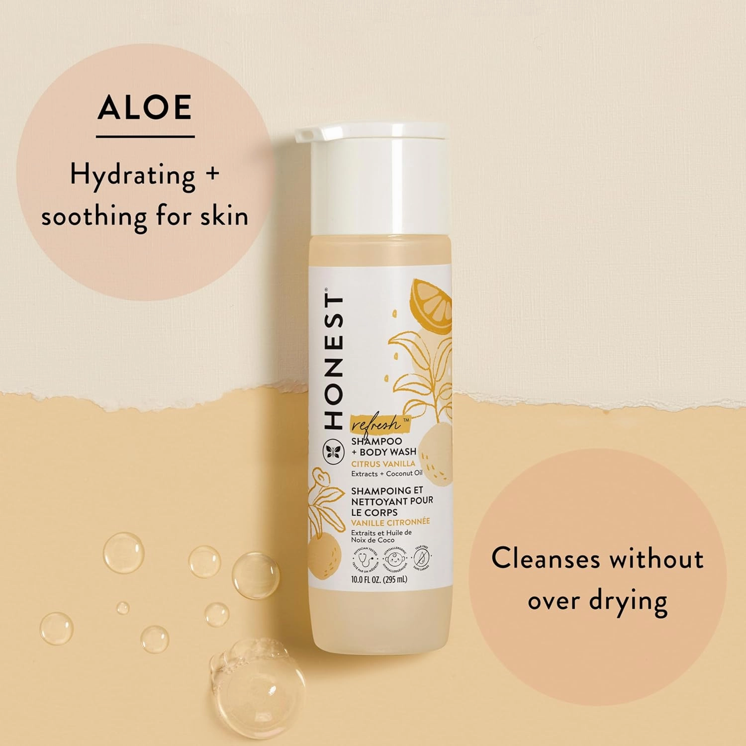 The Honest Company Citrus Vanilla 2-in-1 Cleansing Shampoo   Body Wash   Conditioning Detangler Bundle | Naturally Derived, Tear Free, Hypoallergenic | 10 fl oz, 4 fl oz
